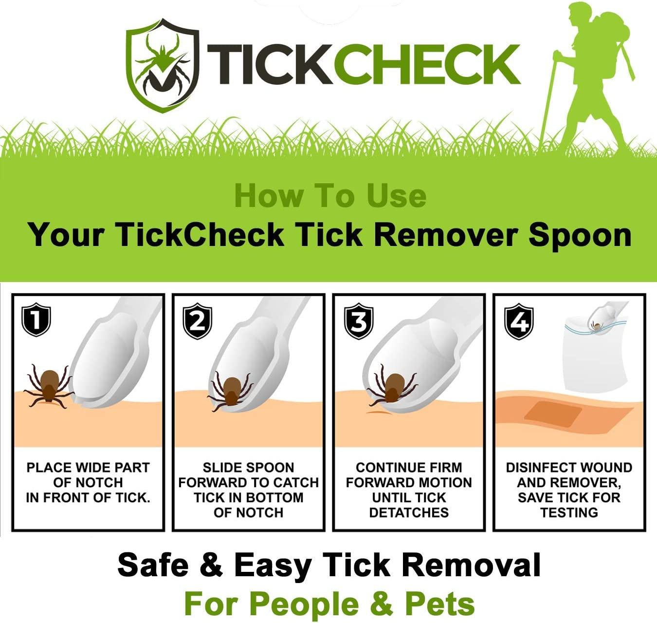 Tick Remover Spoon - 3 Pack of Lightweight Tick Remover Tools with Free Tick ID Card & Carabiner (1 Set of 3 Spoons)