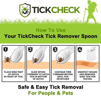 Tick Remover Spoon - 3 Pack of Lightweight Tick Remover Tools with Free Tick ID Card & Carabiner (1 Set of 3 Spoons)